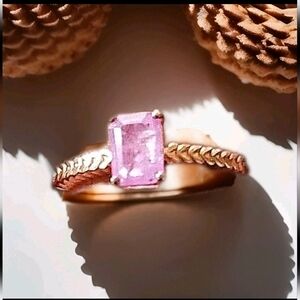 Ilakaka Pink Sapphire Emerald Cut Solitaire Ring Rose Gold Size 8